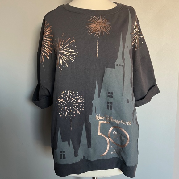 Walt Disney World Cinderella Castle Gray 50 Anniversary Shimmer Sweatshirt Top - Picture 2 of 11